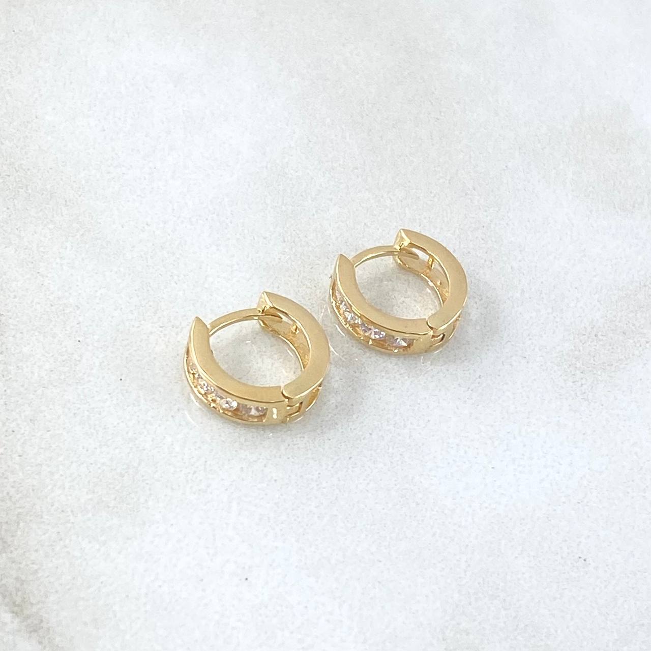 Candongas Carril Basteado Segmentado 1.85gr / 1cm / Circones Blancos Oro Amarillo 18K ©