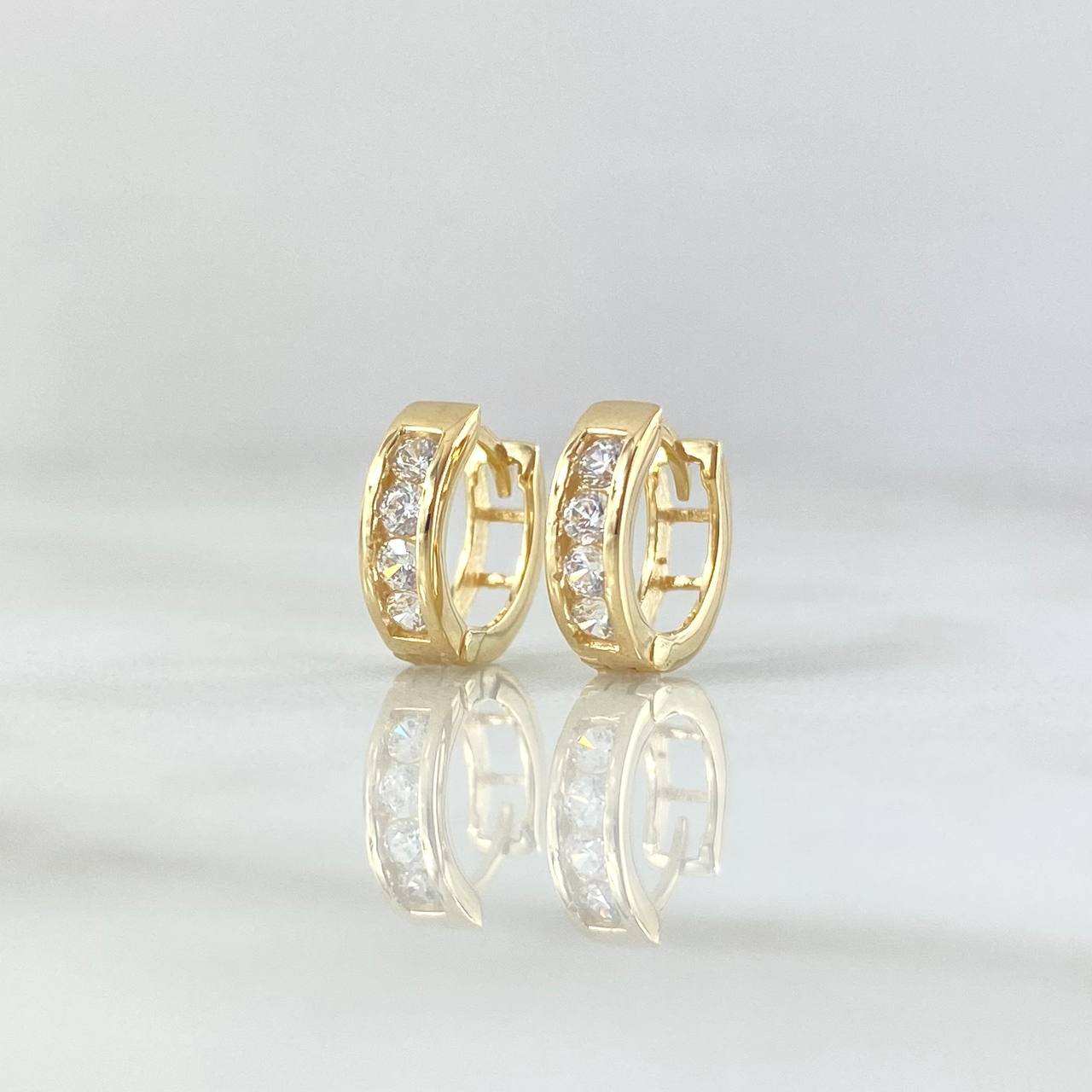 Candongas Carril Basteado Segmentado 1.85gr / 1cm / Circones Blancos Oro Amarillo 18K ©
