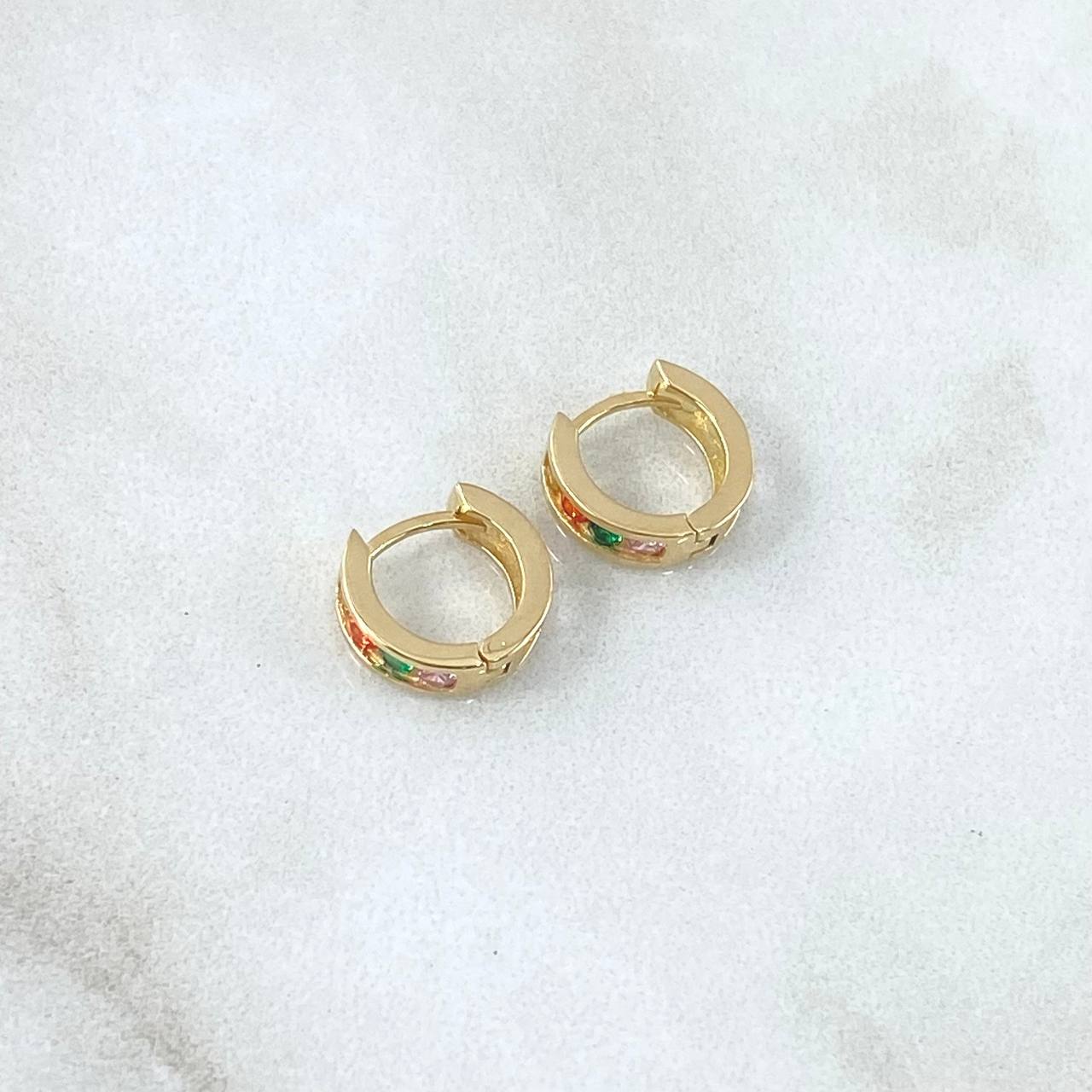 Candongas Carril Basteado Segmentado 1.8gr / 1cm / Circones Multicolor Oro Amarillo 18K ©