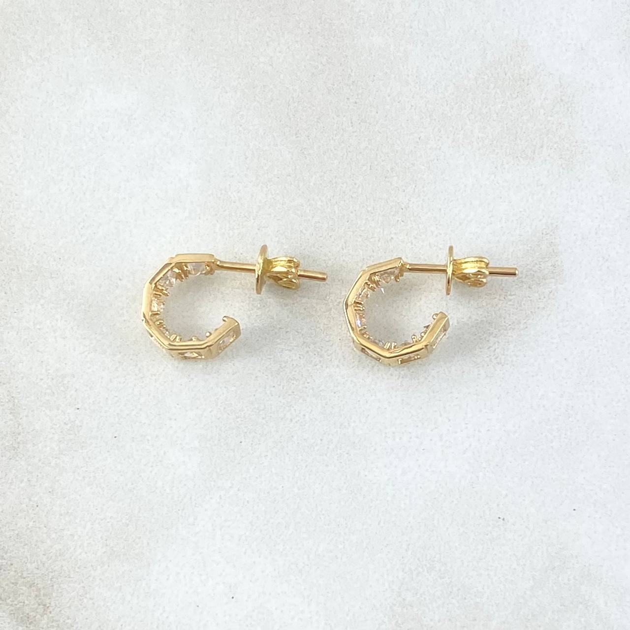 Topos Carril Basteado Segmentado 2.15gr / 9mm Broche Mariposa Circones Blancos Oro Amarillo 18K ©