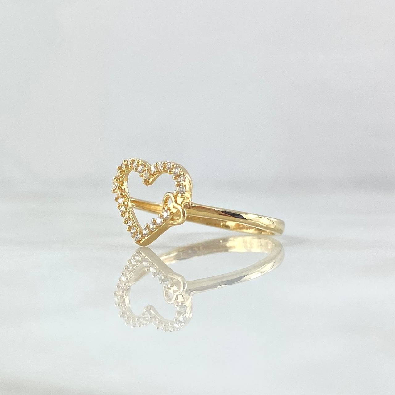 Anillo Doble Corazón Oblicuo 1.7gr / T5 3/4 / Silueta Circones Blancos Oro Amarillo 18K ©