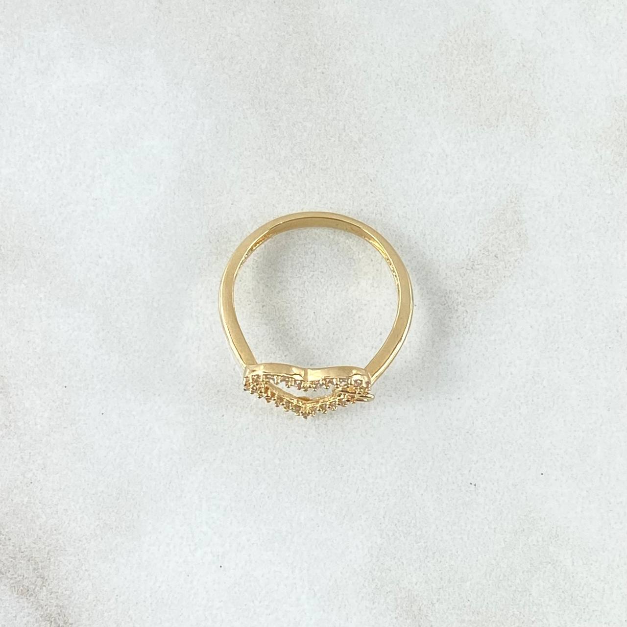 Anillo Doble Corazón Oblicuo 1.7gr / T5 3/4 / Silueta Circones Blancos Oro Amarillo 18K ©