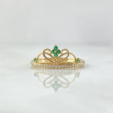 Anillo Corona Corazón Estilizado 1.4gr / T6 1/2 / Circones Blancos Verdes Oro Amarillo 18K ©