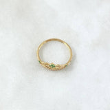 Anillo Corona Corazón Estilizado 1.4gr / T6 1/2 / Circones Blancos Verdes Oro Amarillo 18K ©