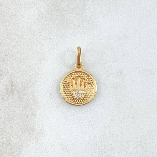Dije Medalla Corona RX 0.85gr / 1.8cm / Punteada Oro Amarillo 18K ©