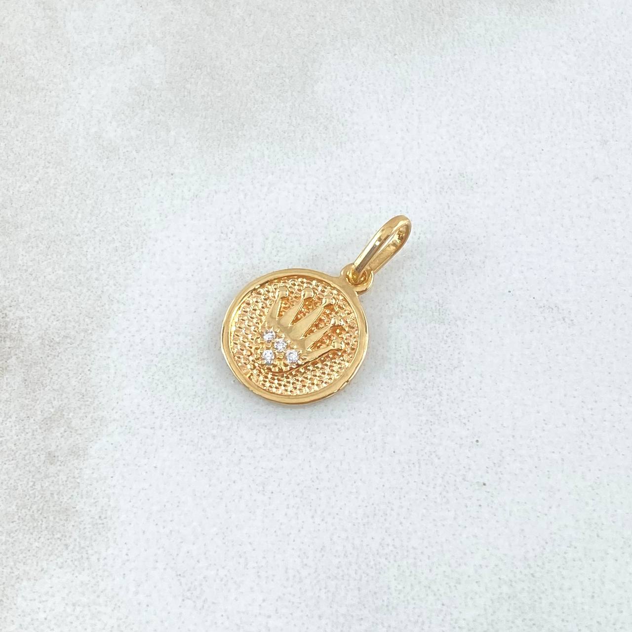 Dije Medalla Corona RX 1gr / 1.8cm / Punteada Oro Amarillo 18K ©