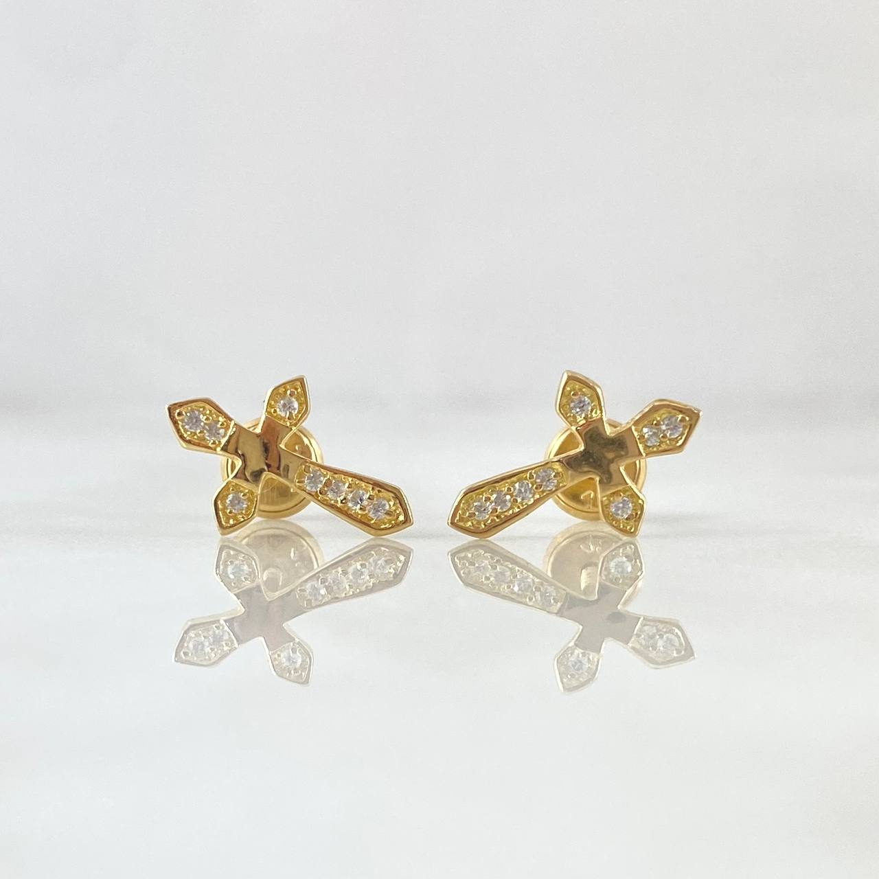 Topos Cruz Espada 1.25gr / 1.5cm / Circones Blancos Oro Amarillo 18K ©