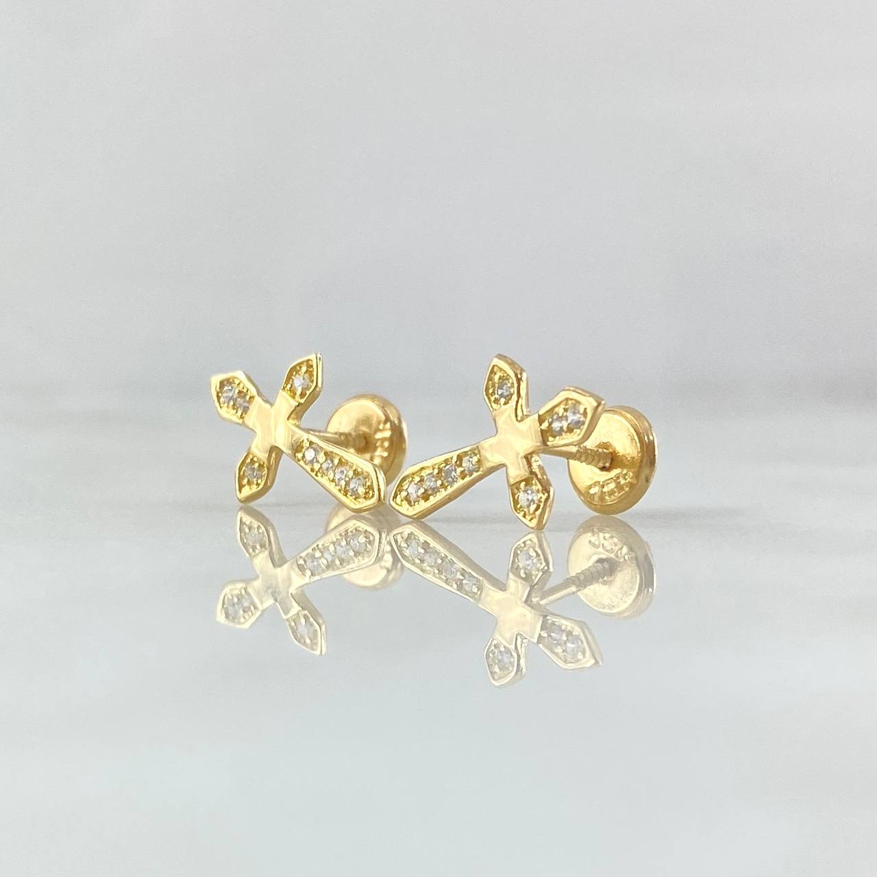 Topos Cruz Espada 1.4gr / 1.3cm / Circones Blancos Oro Amarillo 18K ©