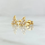 Topos Flor de Ninfa 1.3gr / 7.6mm Broche Mariposa Circones Blancos Oro Amarillo 18K ©