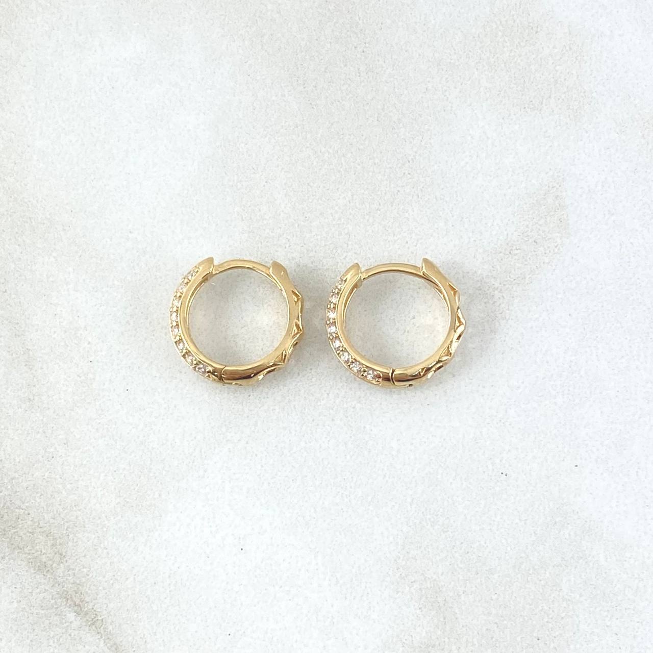Candongas Doble Carril 2.1gr / 1.2cm / Circones Blancos Oro Amarillo 18K ©