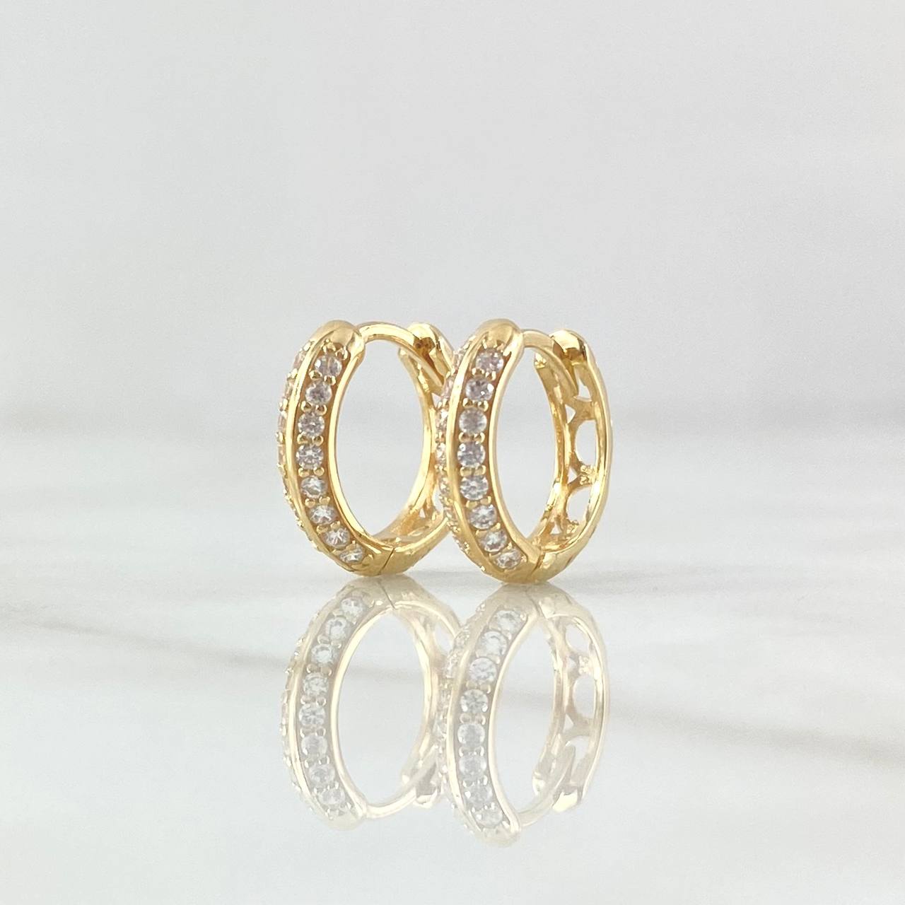 Candongas Doble Carril 2.1gr / 1.2cm / Circones Blancos Oro Amarillo 18K ©