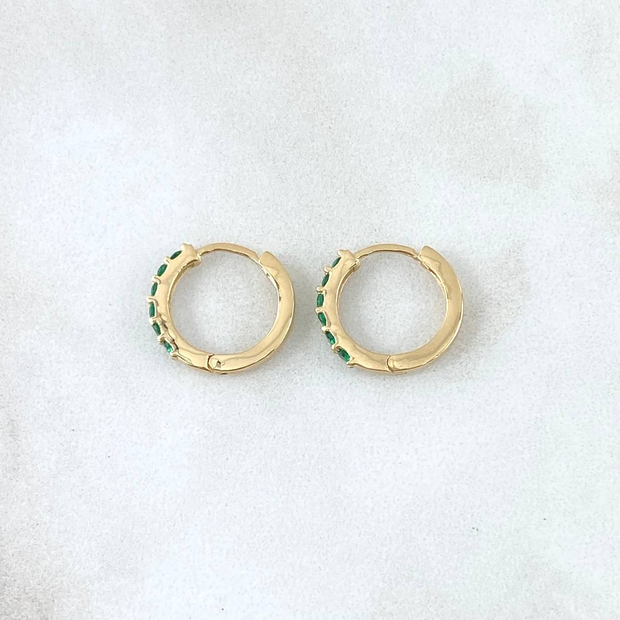 Candongas Carril Basteado Liso 1.95gr / 1.3cm / Circones Verdes Oro Amarillo 18K ©