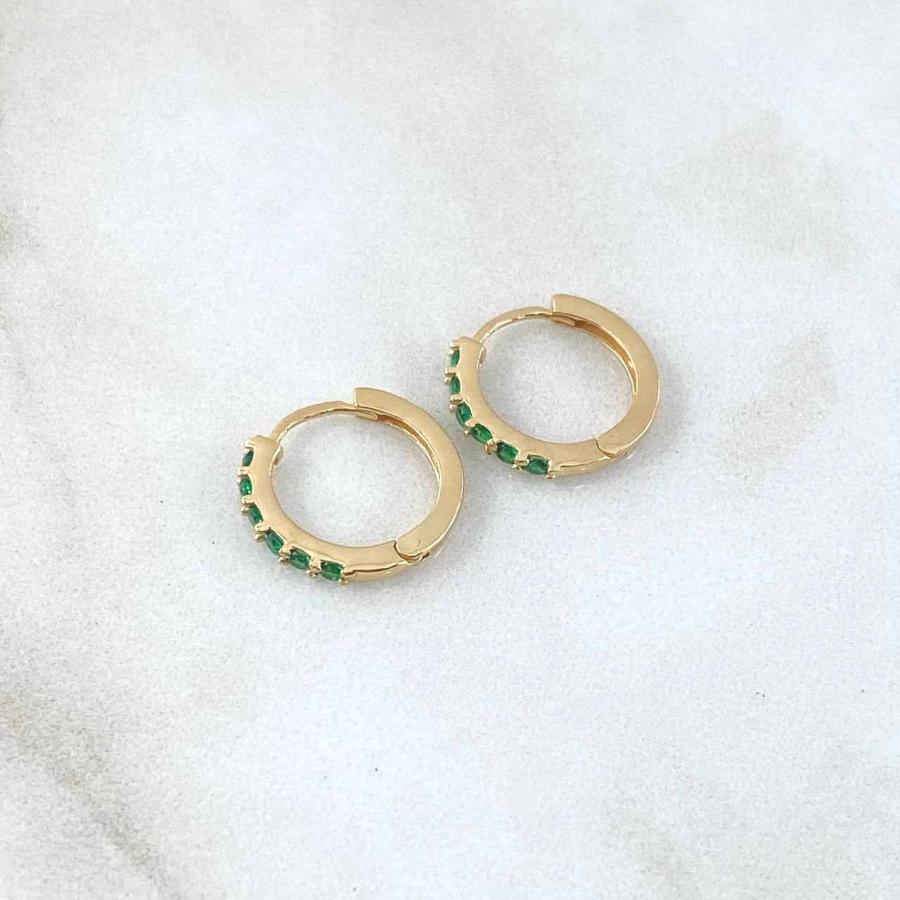 Candongas Carril Basteado Liso 1.95gr / 1.3cm / Circones Verdes Oro Amarillo 18K ©