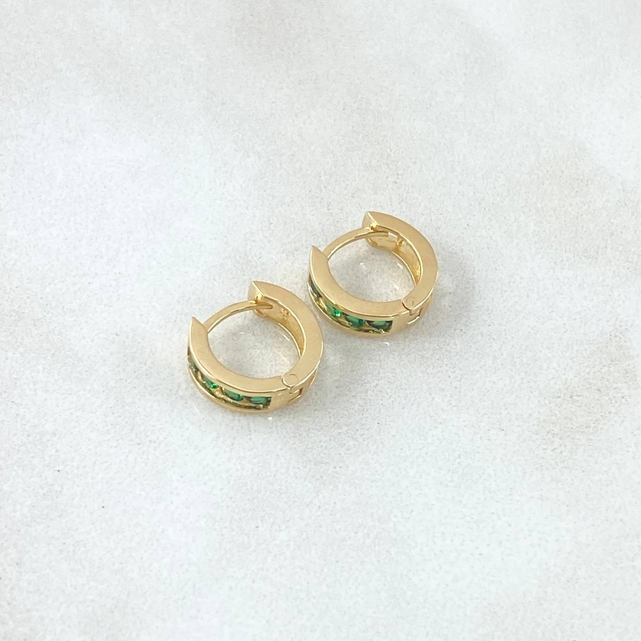 Candongas Carril Basteado Segmentado 1.8gr / 1cm / Circones Verdes Oro Amarillo 18K ©