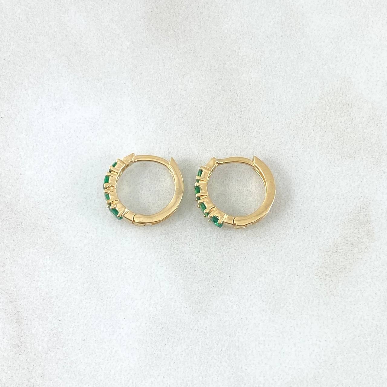 Candongas Carril Doble Basteado 1.45gr / 1.1cm / Circones Verdes Oro Amarillo 18K ©