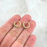 Candongas Carril Doble Basteado 1.45gr / 1.1cm / Circones Verdes Oro Amarillo 18K ©