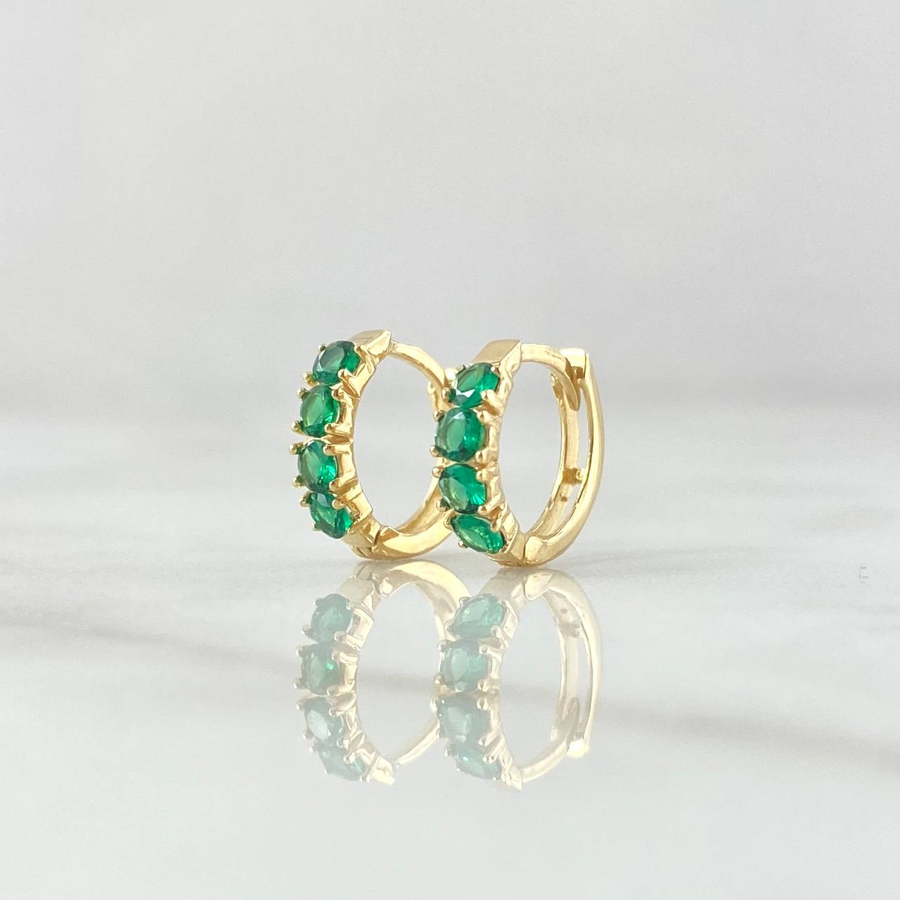 Candongas Carril Doble Basteado 1.45gr / 1.1cm / Circones Verdes Oro Amarillo 18K ©