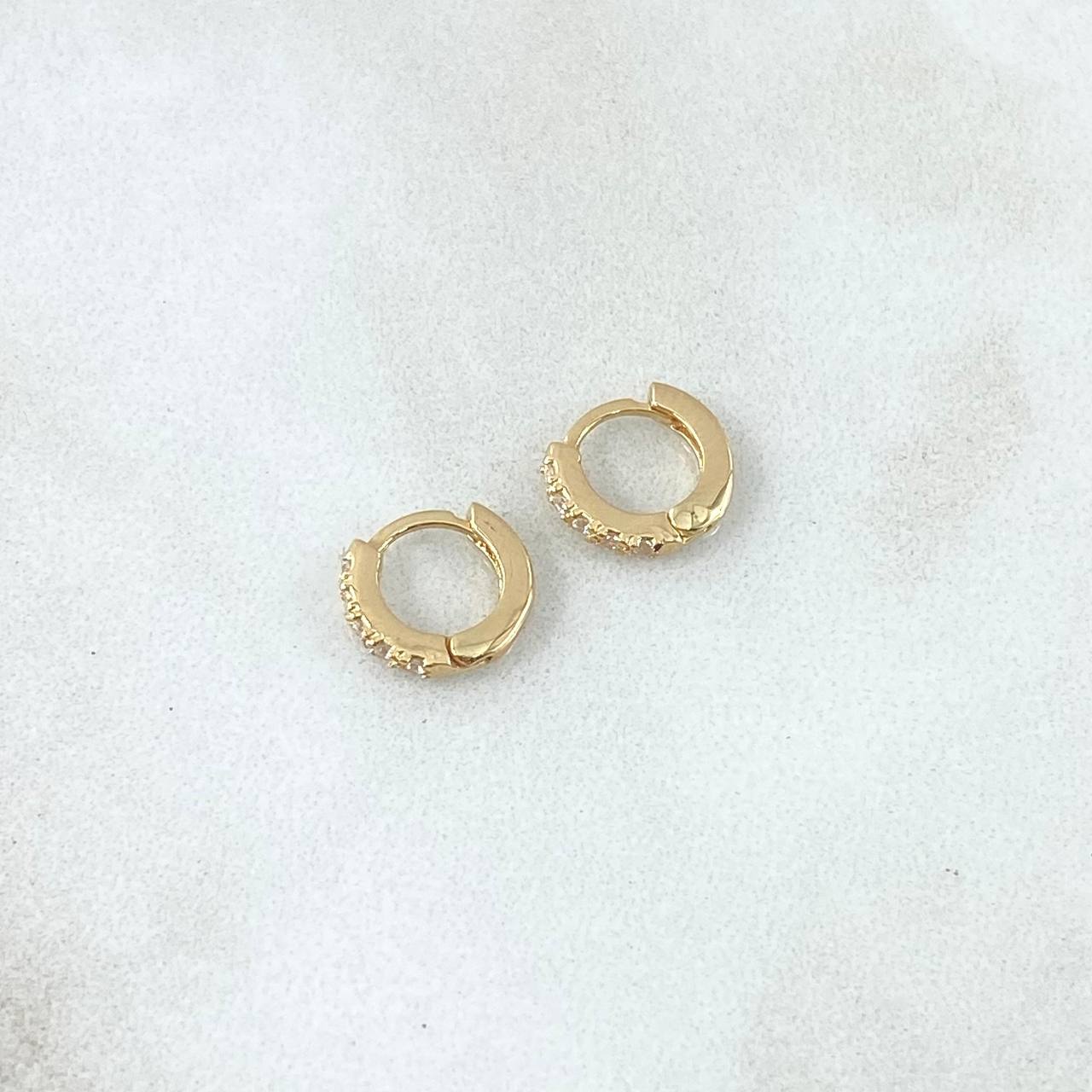 Candongas Carril Basteado Liso 1.05gr / 8mm Circones Blancos Oro Amarillo 18K ©