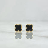 Topos Trebol 0.7gr / 6mm Borde Punteado Resina Negra Oro Amarillo 18K *