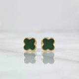 Topos Trebol 0.9gr / 6mm Borde Punteado Resina Verde Oro Amarillo 18K ©