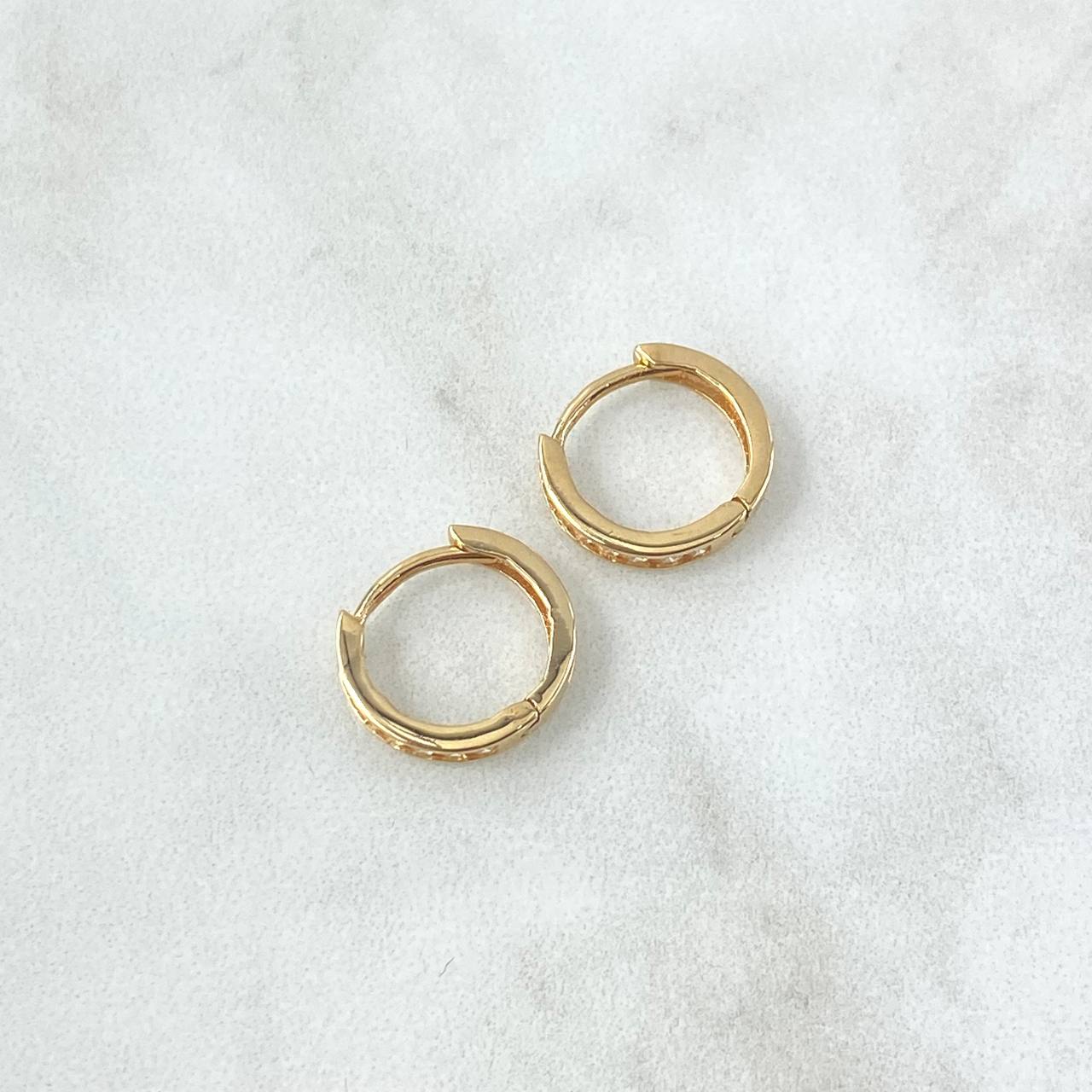 Candongas Doble Carril 1.85gr / 1.3cm / Circones Blancos Oro Amarillo 18K *