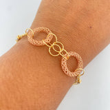 Pulso Aros 6.65gr / 18.9cm / 4.45mm Bolas 4mm Diamantadas Tres Oros +3 18K &