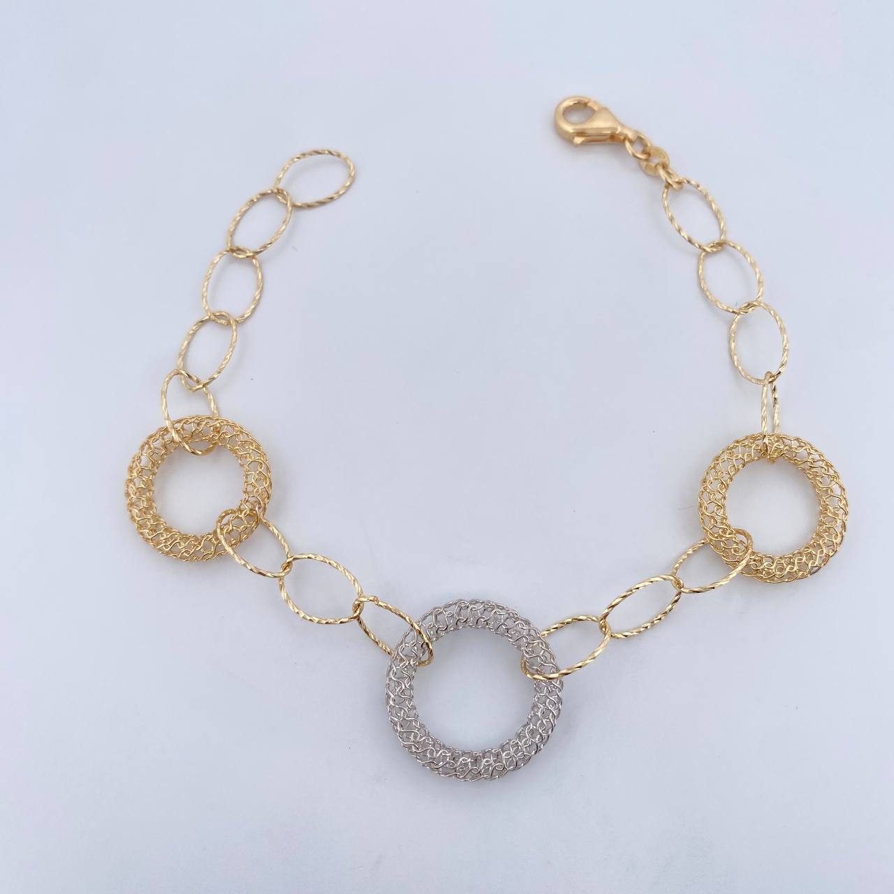 Pulso Aros 4.65gr / 19cm / 6.9mm Dos Oros Amarillo Blanco +3 18K &