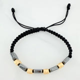 Pulsera Tejida Negra Piedra Hematita Oro Amarillo 18K