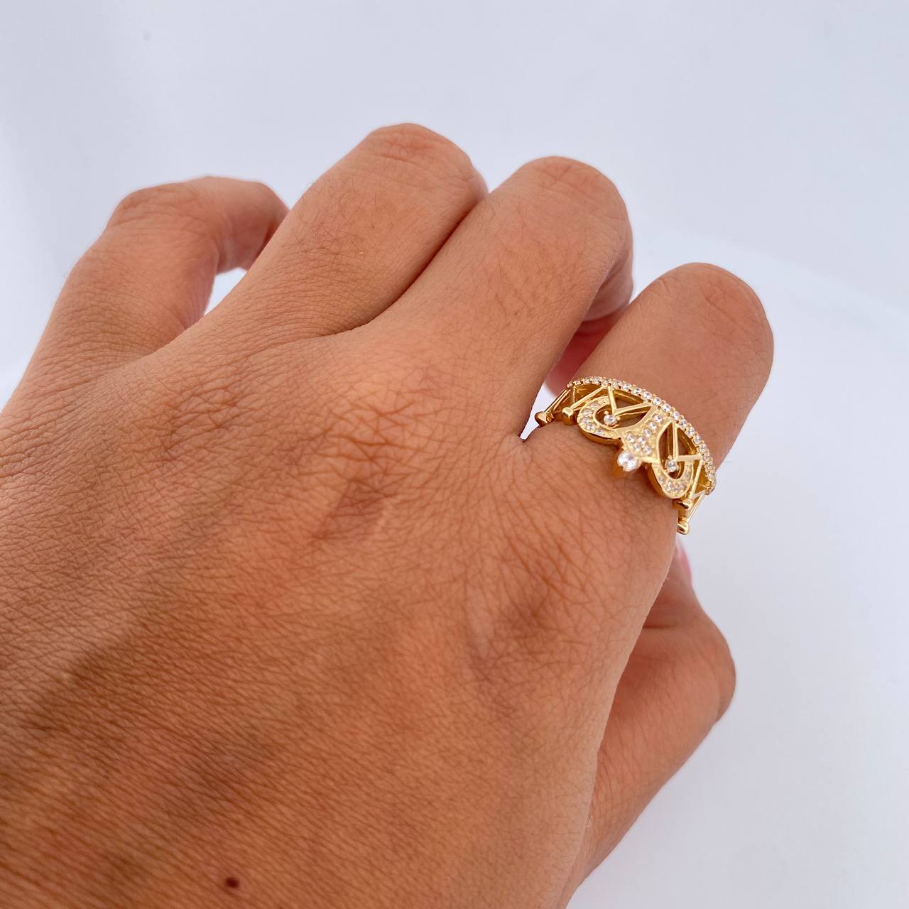 Anillo Corona Triangulos 3gr / T6 / Circones Blancos Oro Amarillo 18K &