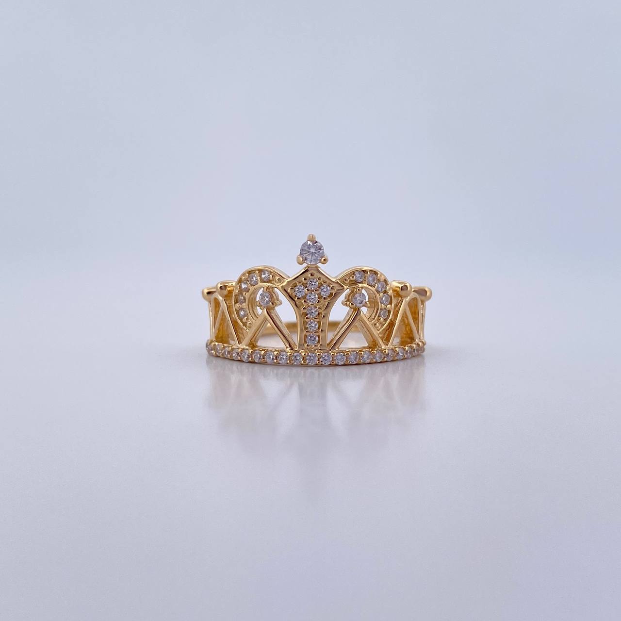 Anillo Corona Triangulos 2.9gr / T4 1/2 / Circones Blancos Oro Amarillo 18K &