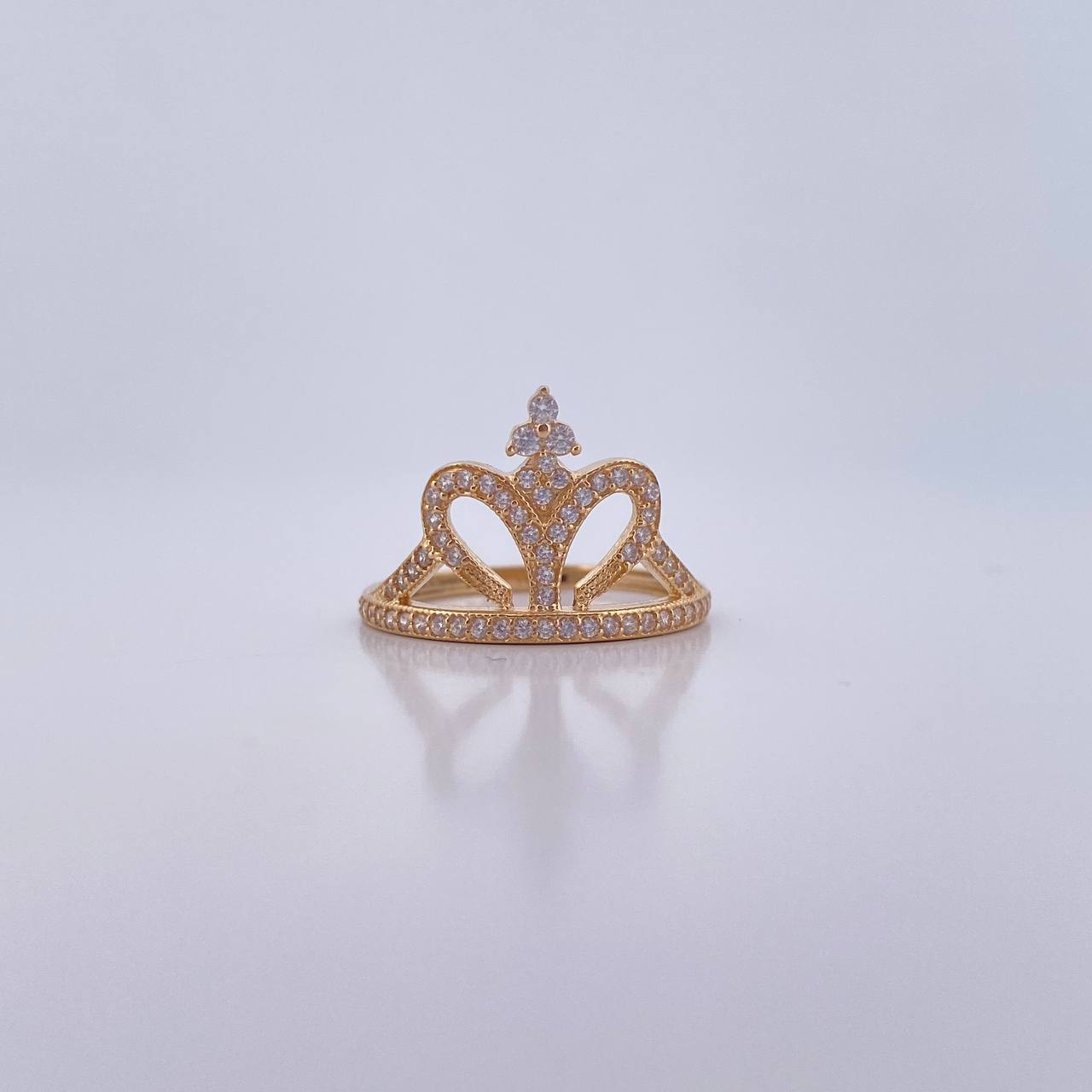 Anillo 15s Corona Corazon 2.7gr / T6 3/4 / Circones Blancos Oro Amarillo 18K &