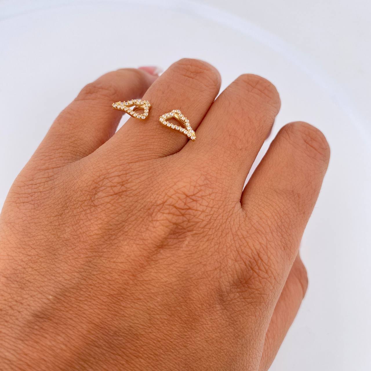 Anillo Doble Alas 1.5gr / T6 / Circones Blancos Oro Amarillo 18K &