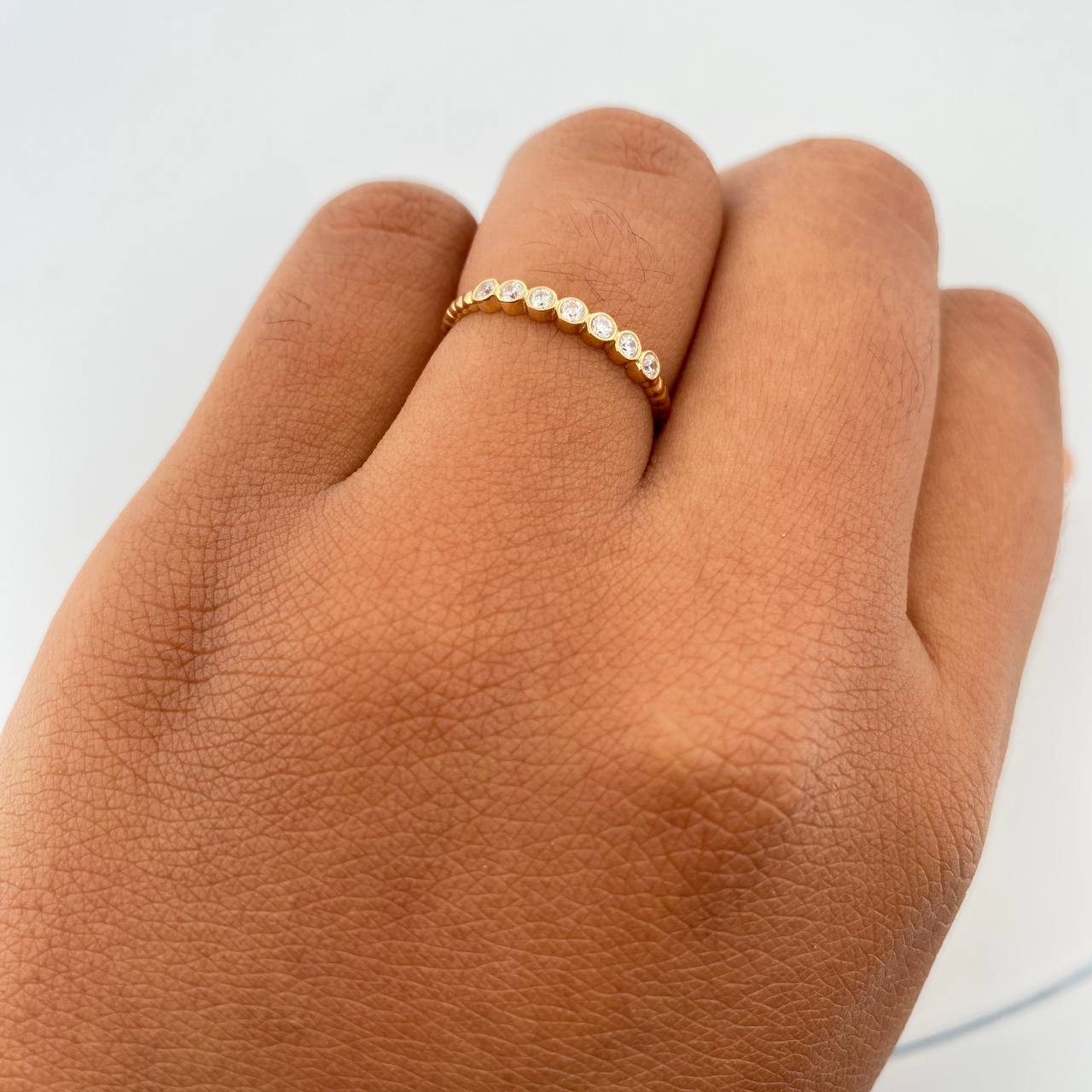 Anillo Circulos 1.5gr / T7 / Circones Blancos Oro Amarillo 18K &
