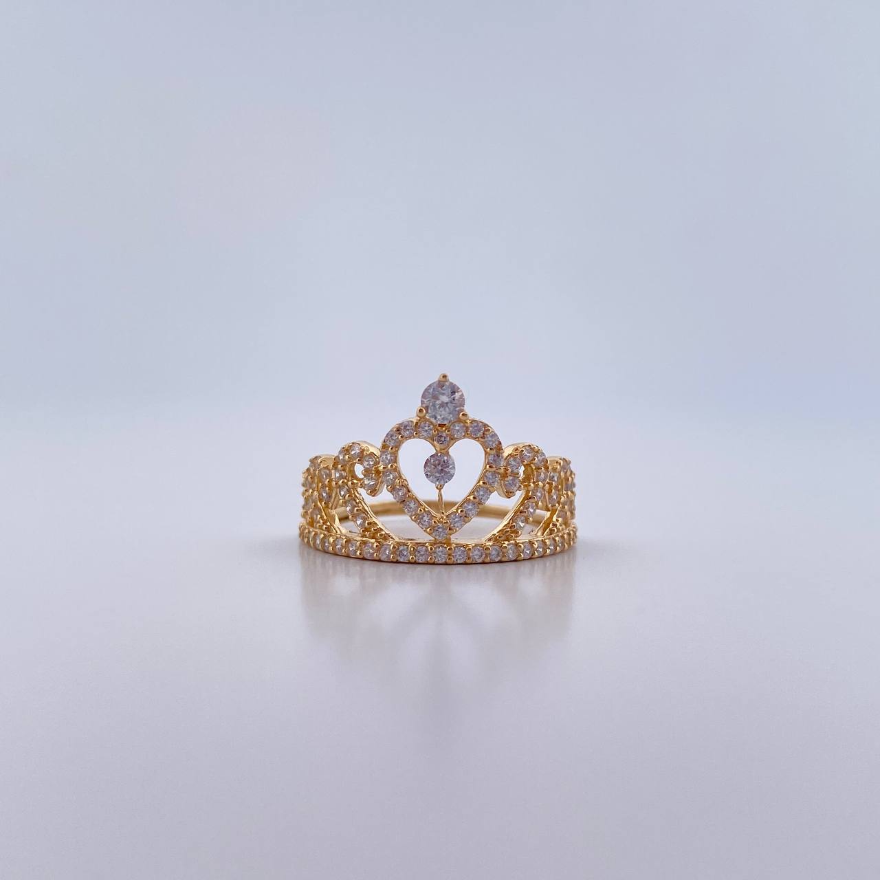 Anillo Corona 15s 2.6gr / T4 3/4 / Circones Blancos Oro Amarillo 18K &
