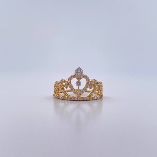 Anillo Corona 15s 2.6gr / T4 3/4 / Circones Blancos Oro Amarillo 18K &