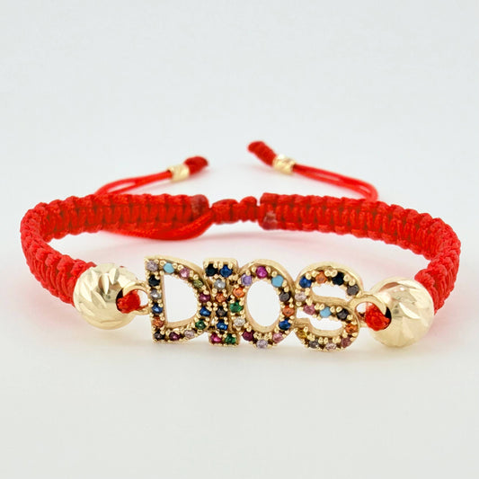 Pulsera Roja Dios Bolas Cilindros Diamantados 4und 2.25gr / 4mm-6mm Oro Amarillo 18K *