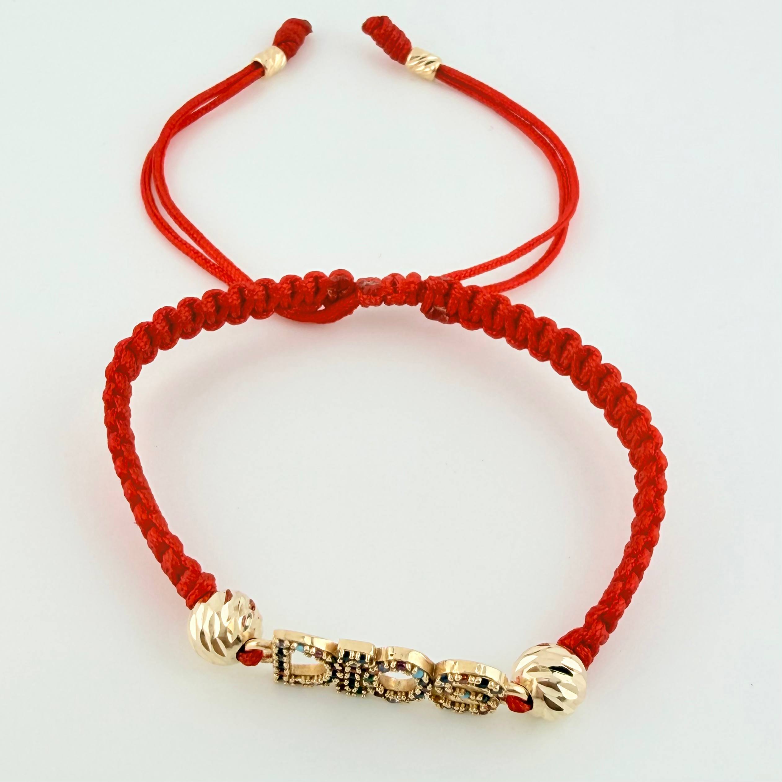 Pulsera Roja Dios Bolas Cilindros Diamantados 4und 2.25gr / 4mm-6mm Oro Amarillo 18K *