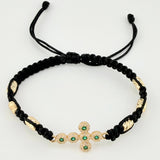 Pulsera Negra Cruz Cilindros Diamantados 6und 1.4gr / 4mm Oro Amarillo 18K *