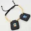 Pulsera Negra Escapulario Cilindros Diamantados 19und 3.6gr / 3mm-4mm Oro Amarillo 18K