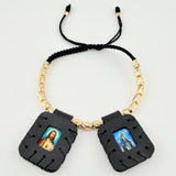 Pulsera Negra Escapulario Cilindros Diamantados 19und 3.6gr / 3mm-4mm Oro Amarillo 18K
