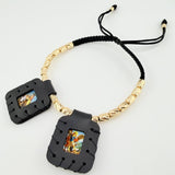 Pulsera Negra Escapulario Cilindros Diamantados 19und 3.6gr / 3mm-4mm Oro Amarillo 18K