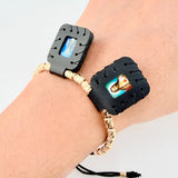 Pulsera Negra Escapulario Cilindros Diamantados 19und 3.6gr / 3mm-4mm Oro Amarillo 18K