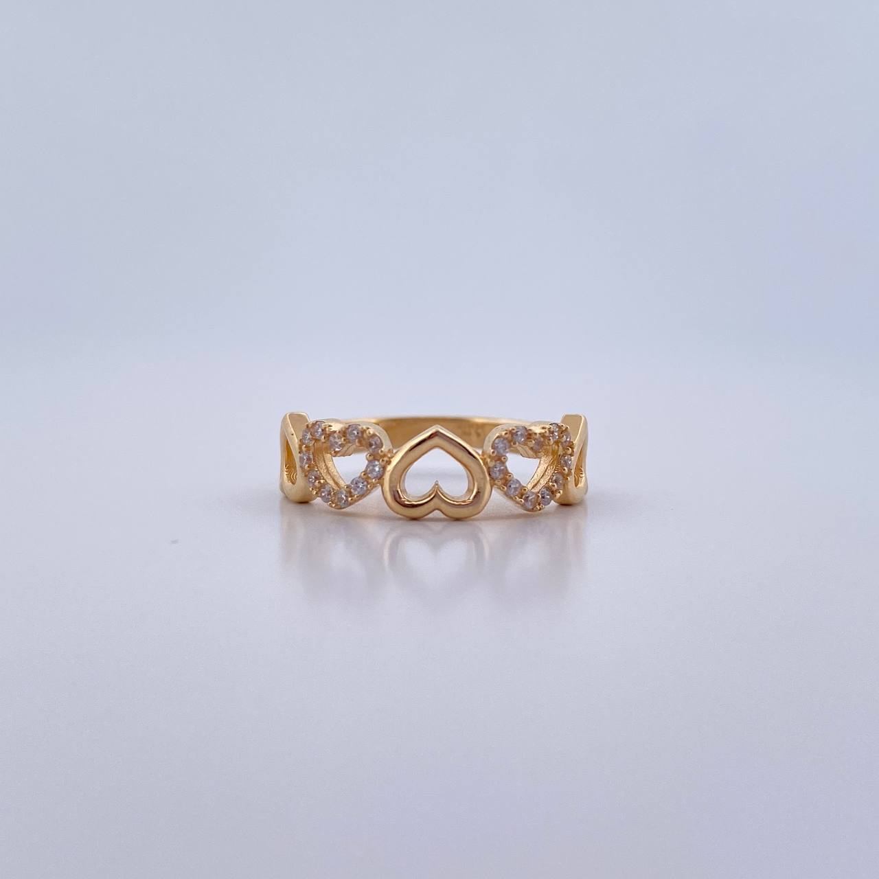 Anillo Corazones 2.4gr / T4 3/4 / Circones Blancos Oro Amarillo 18K &