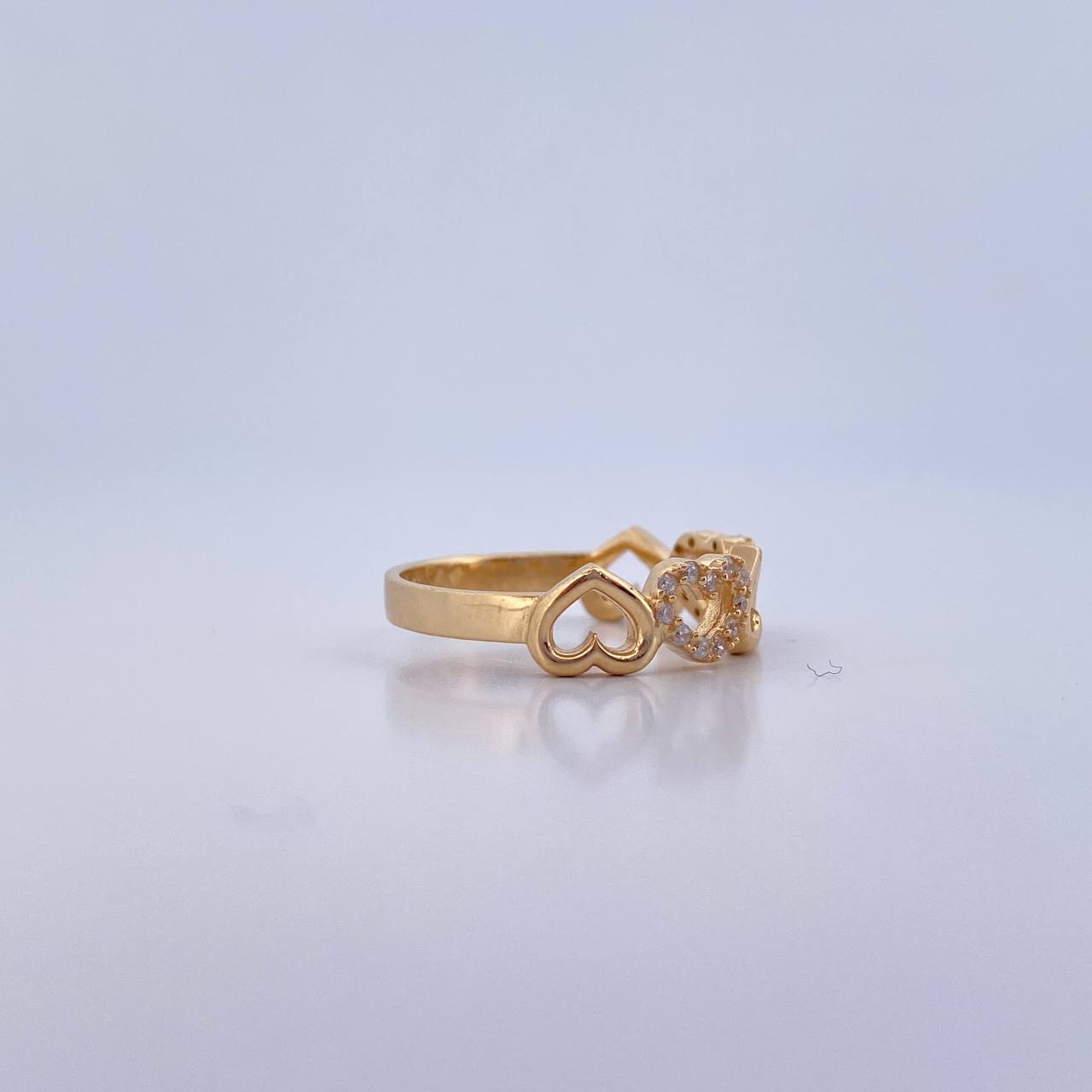 Anillo Corazones 2.65gr / T6 3/4 / Circones Blancos Oro Amarillo 18K &
