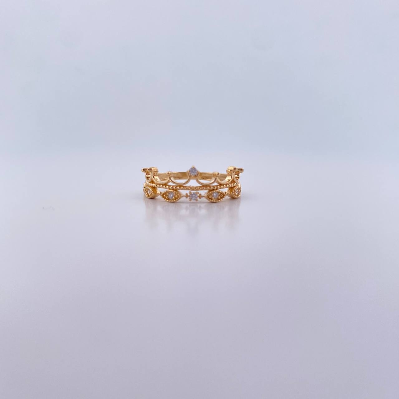 Anillo Ojos Corona 2.5gr / T6 / Circones Blancos Oro Amarillo 18K &