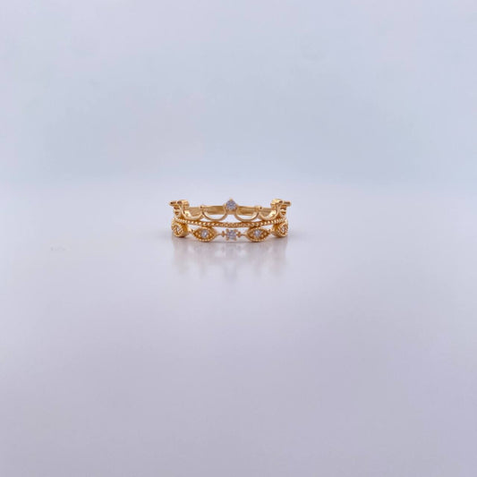 Anillo Ojos Corona 2.3gr / T6 / Circones Blancos Oro Amarillo 18K &