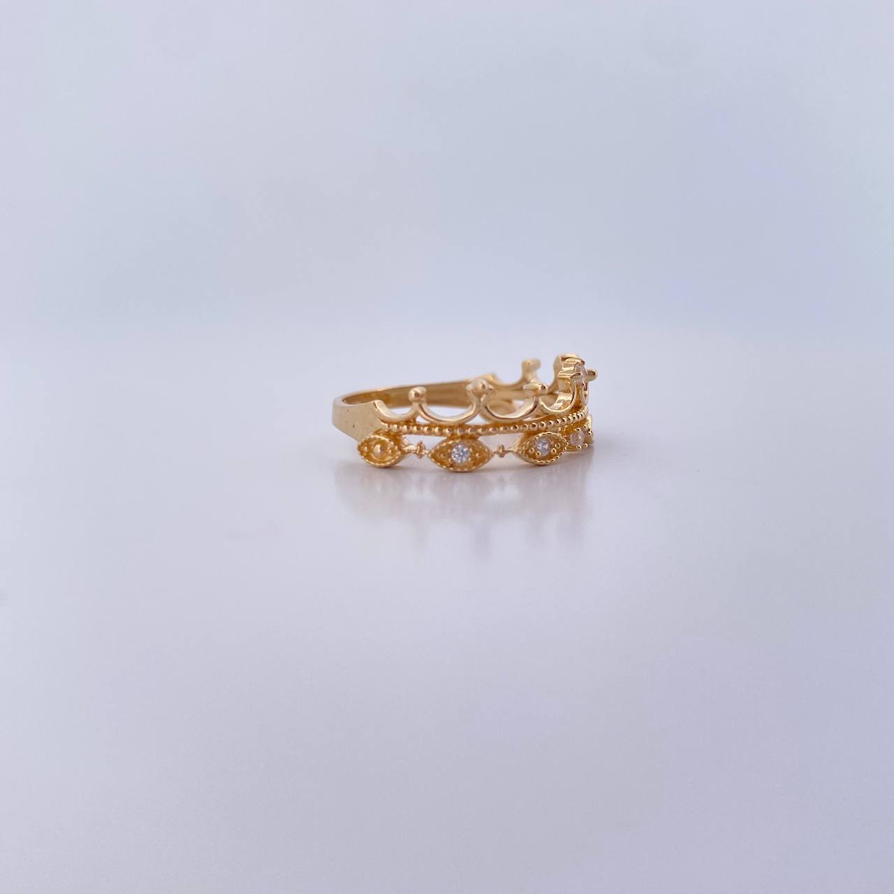 Anillo Ojos Corona 2.3gr / T6 / Circones Blancos Oro Amarillo 18K &