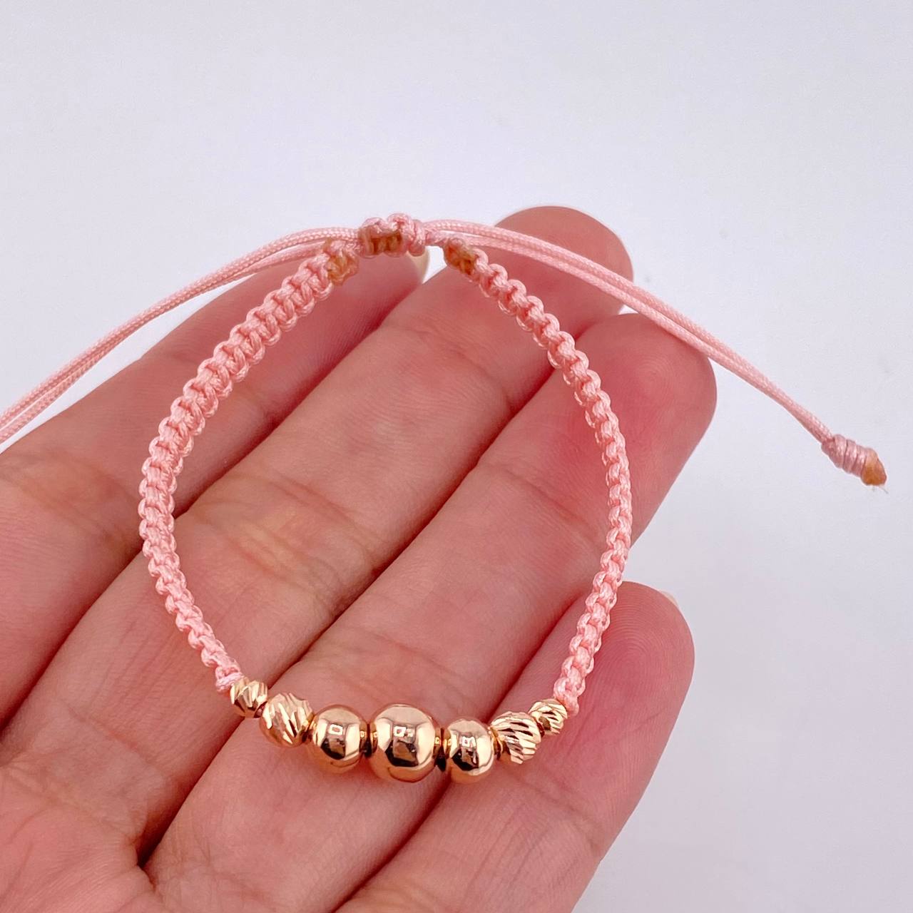 Pulsera Tejida Rosada Lisas 3 Und / 5Mm-6Mm / Diamantadas 4 Und / 3Mm-4Mm Oro Rosa 18K