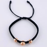 Pulsera Tejida Negra Bolas Diamantadas 3 Und / 7Mm-8Mm Oro Rosa 18K