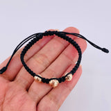 Pulsera Tejida Negra Bolas Diamantadas 3 Und / 7Mm-8Mm Oro Rosa 18K